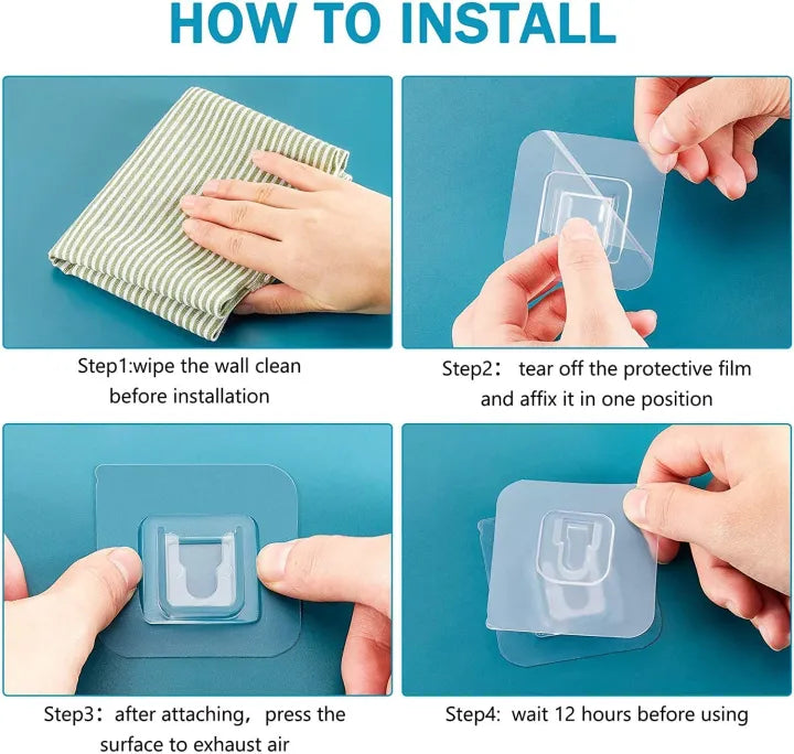 Double-Sided Adhesive Wall Hooks - 10pcs